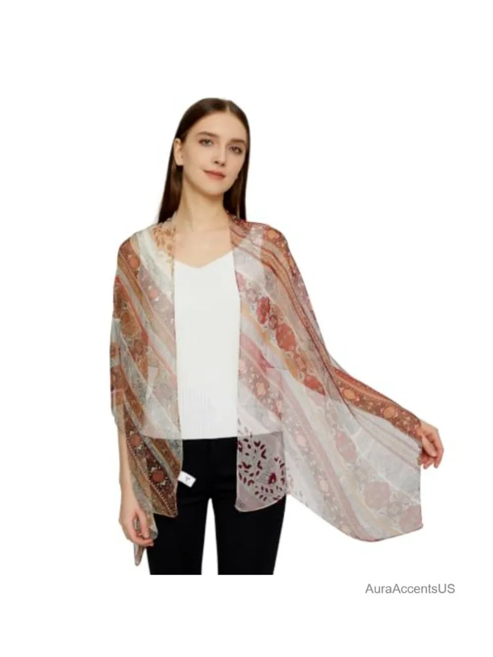 Long Chiffon Sheer Scarf Lightweight Fashion Scarf for Women